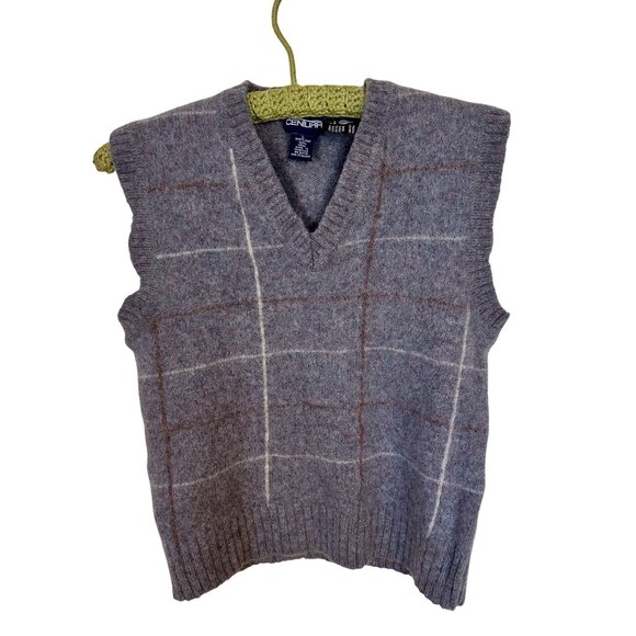 Vtg Womens Shetland Wool Vest V Neck Sweater Grey Plaid Small Centura - Picture 1 of 4